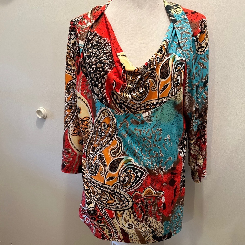 Caribe Knit Paisley Print Top medium colorful geometric beach - Picture 2 of 6
